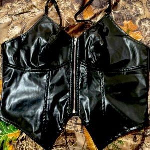 Faux Leather Zip-up Crop top